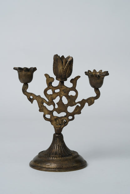 Pair of Antique Brass Floral Candelabras
