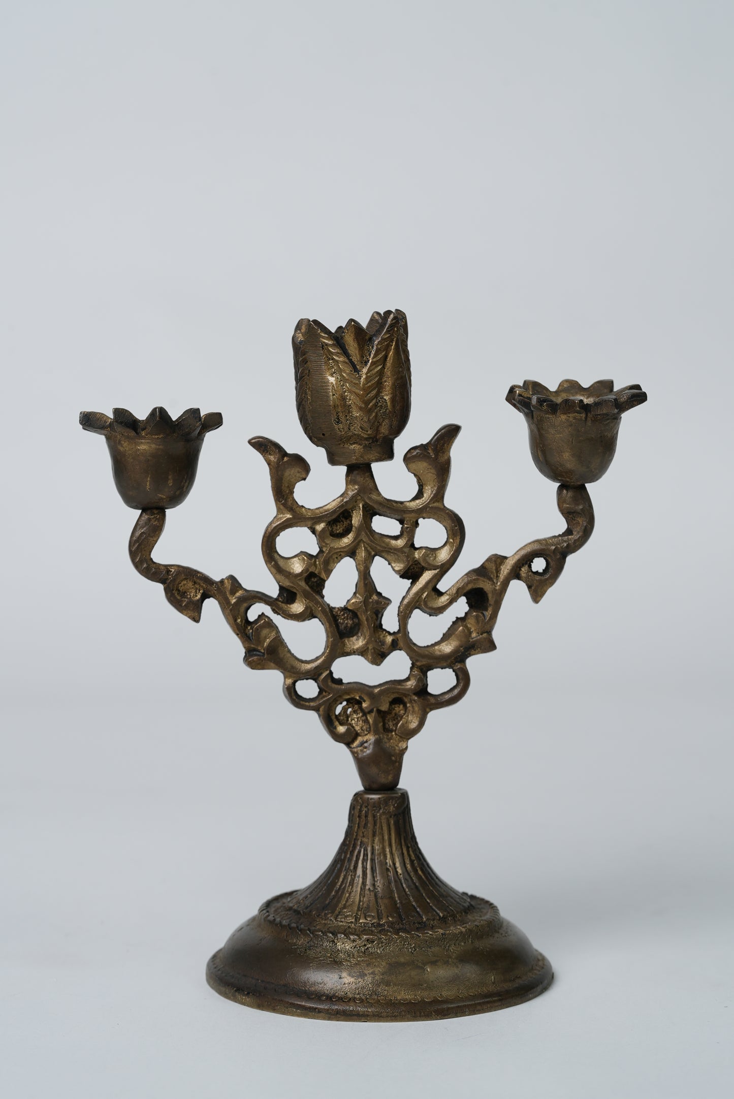 Pair of Antique Brass Floral Candelabras