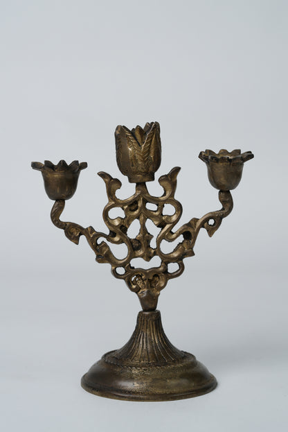 Pair of Antique Brass Floral Candelabras