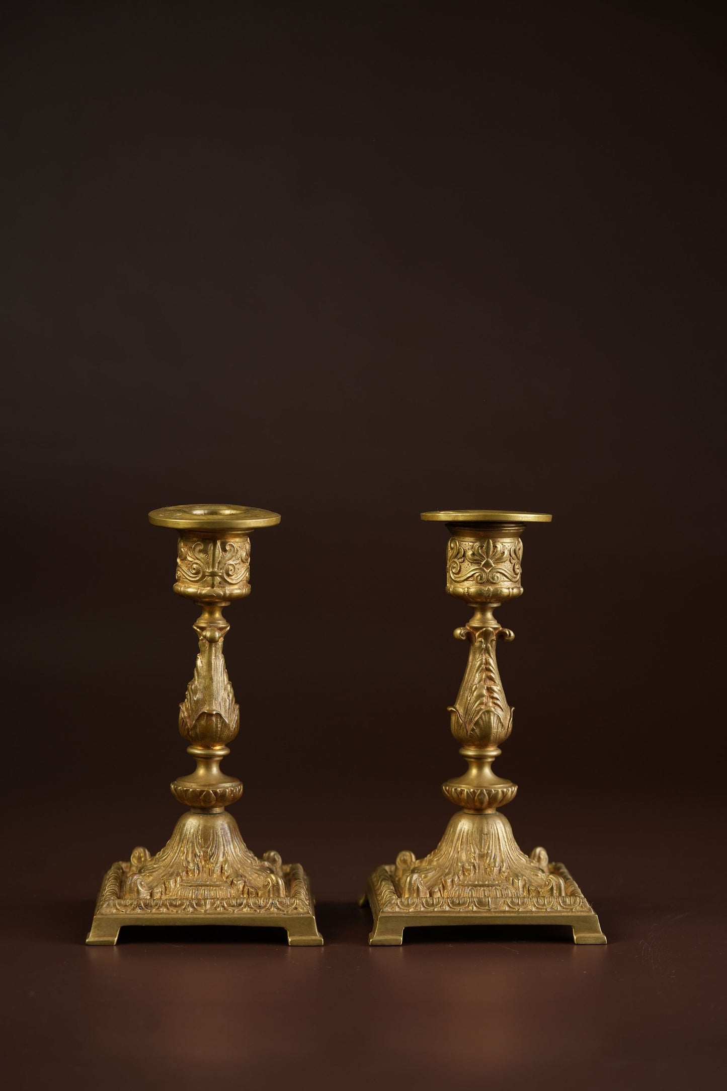 Rococo Candlesticks with Acanthus Stem & Scrollwork Base
