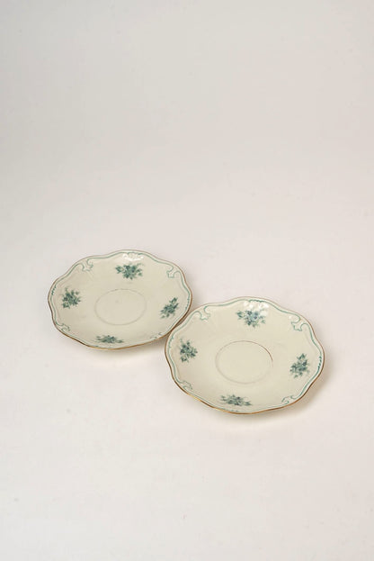 Pair of Teal Garland Saucers with Gilded Rim