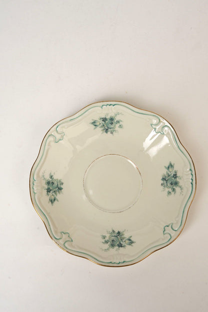 Pair of Teal Garland Saucers with Gilded Rim