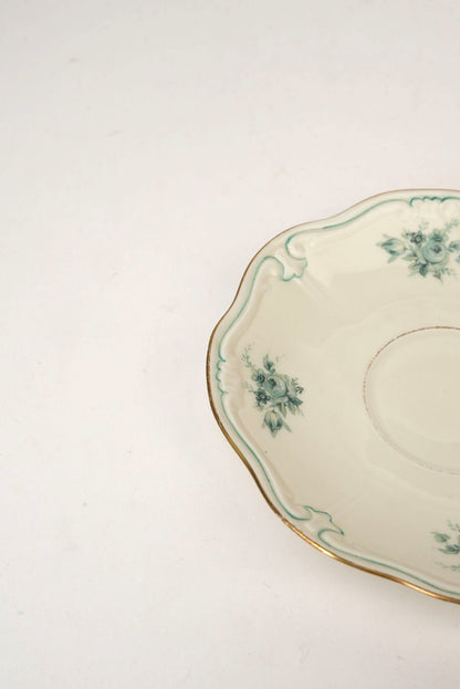 Pair of Teal Garland Saucers with Gilded Rim