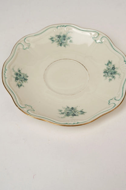 Pair of Teal Garland Saucers with Gilded Rim