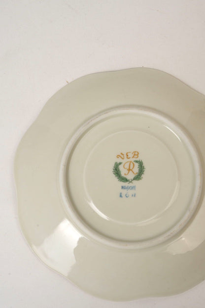 Pair of Teal Garland Saucers with Gilded Rim