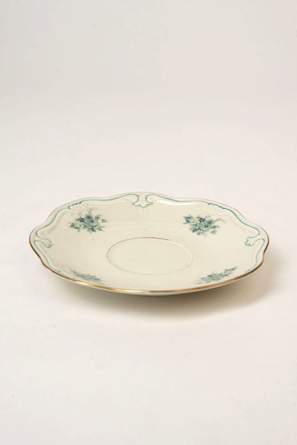 Pair of Teal Garland Saucers with Gilded Rim