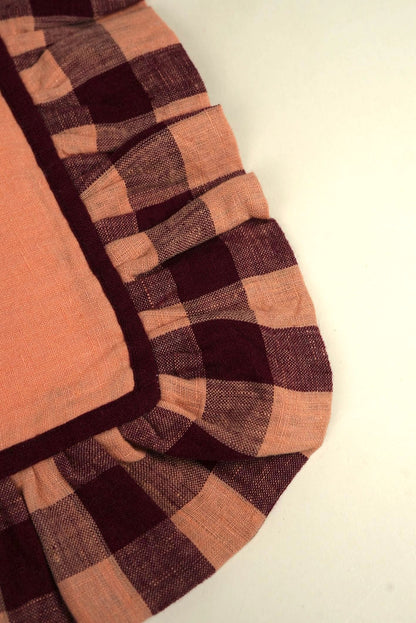 Peach Linen With Gingham Frill Placemats | Set of 2