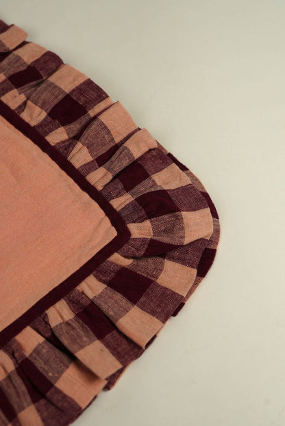 Peach Linen With Gingham Frill Placemats | Set of 2