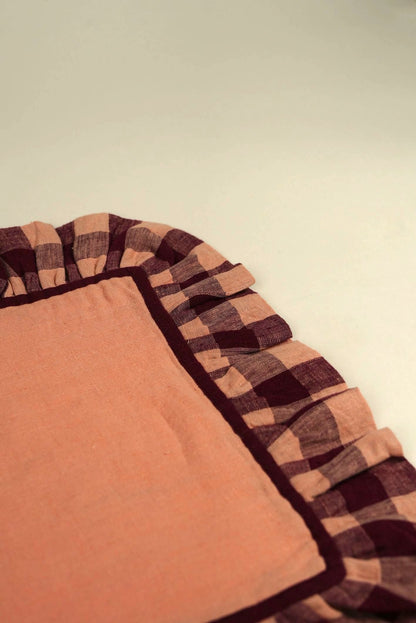 Peach Linen With Gingham Frill Placemats | Set of 2