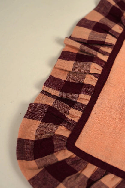 Peach Linen With Gingham Frill Placemats | Set of 2