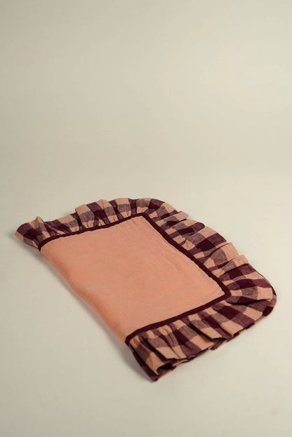 Peach Linen With Gingham Frill Placemats | Set of 2