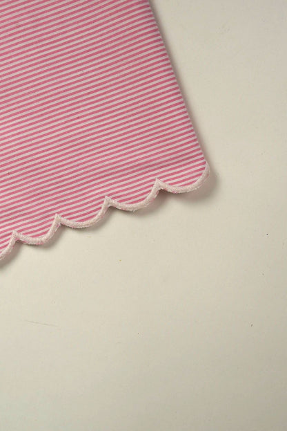 Pink Stripe Cotton Napkins with Scalloped Edge | Set of 2