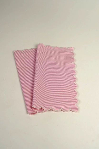 Pink Stripe Cotton Napkins with Scalloped Edge | Set of 2