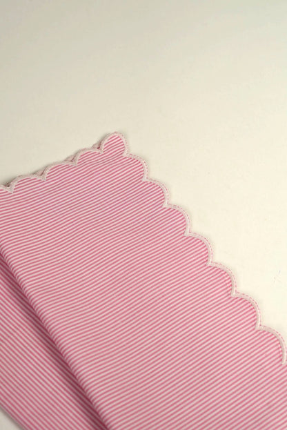 Pink Stripe Cotton Napkins with Scalloped Edge | Set of 2
