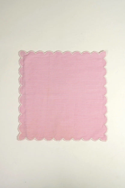Pink Stripe Cotton Napkins with Scalloped Edge | Set of 2