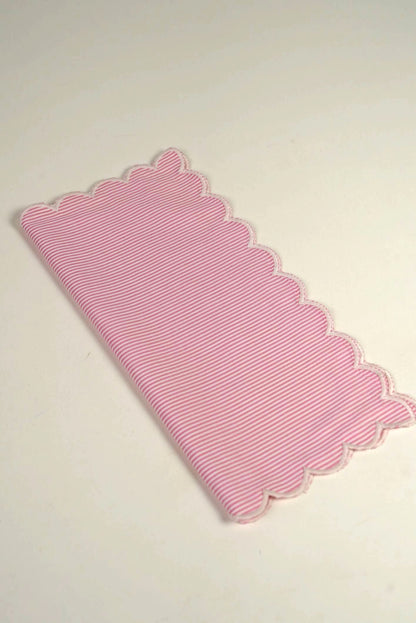 Pink Stripe Cotton Napkins with Scalloped Edge | Set of 2