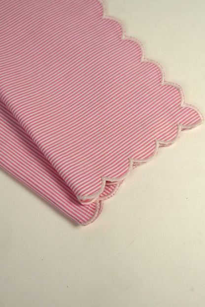 Pink Stripe Cotton Napkins with Scalloped Edge | Set of 2
