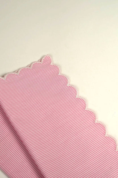 Pink Stripe Cotton Napkins with Scalloped Edge | Set of 2