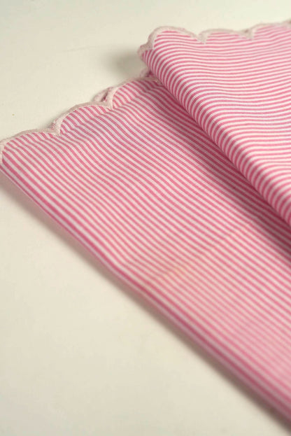 Pink Stripe Cotton Napkins with Scalloped Edge | Set of 2