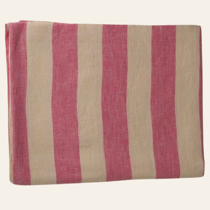 Pink & White Stripe Linen Table Cover