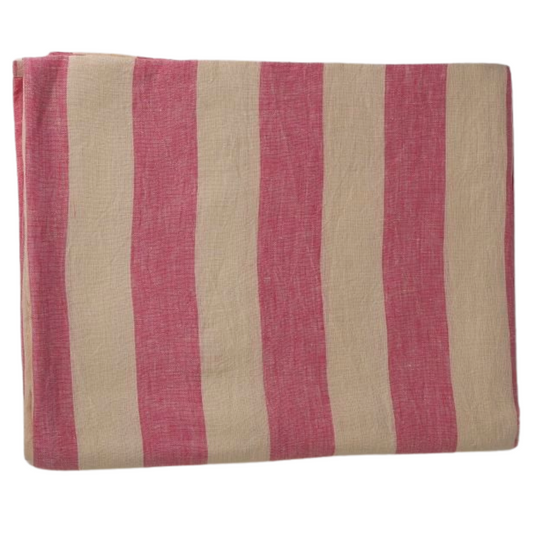 Pink & White Stripe Linen Table Cover