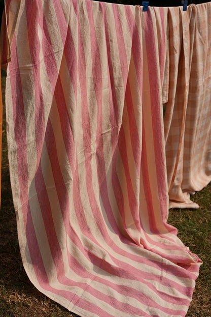 Pink & White Stripe Linen Table Cover