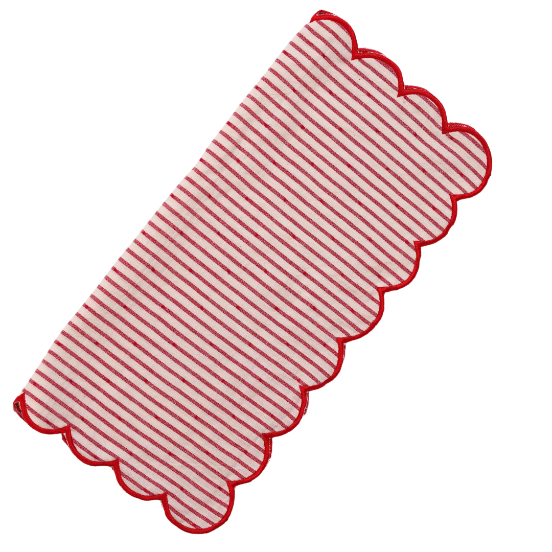 Red and White Stripe Scalloped Table Napkins | Set of 2