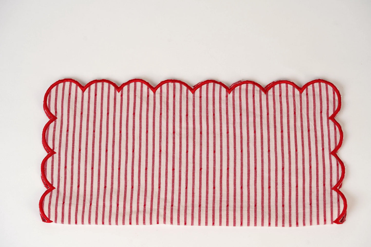 Red and White Stripe Scalloped Table Napkins | Set of 2