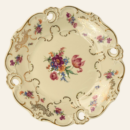 A decorative Rosenthal Moliere porcelain platter with floral patterns and gold detailing. - Authentic antique piece 
