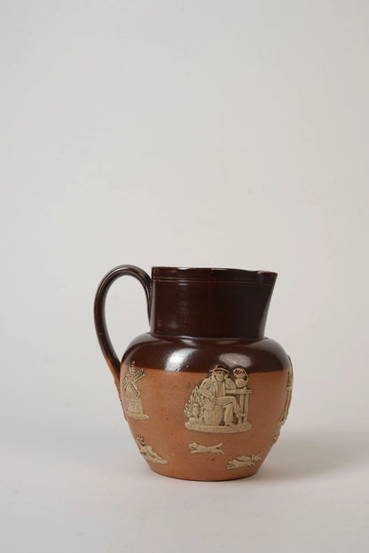 Royal Doulton Stoneware Jug with Moulded Farming Scenes, Edwardian