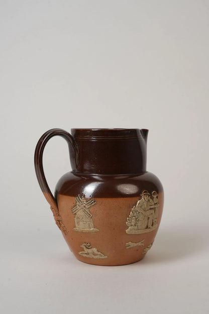 Royal Doulton Stoneware Jug with Moulded Farming Scenes, Edwardian