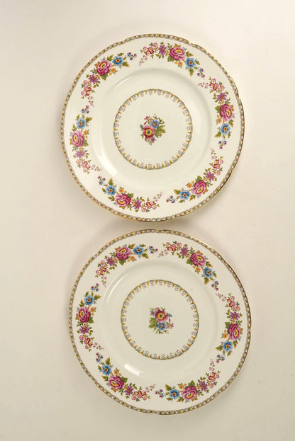 Set of 8 | Royal Grafton 'Malvern' Bone China Floral Dinner Plate with Gilt Trim