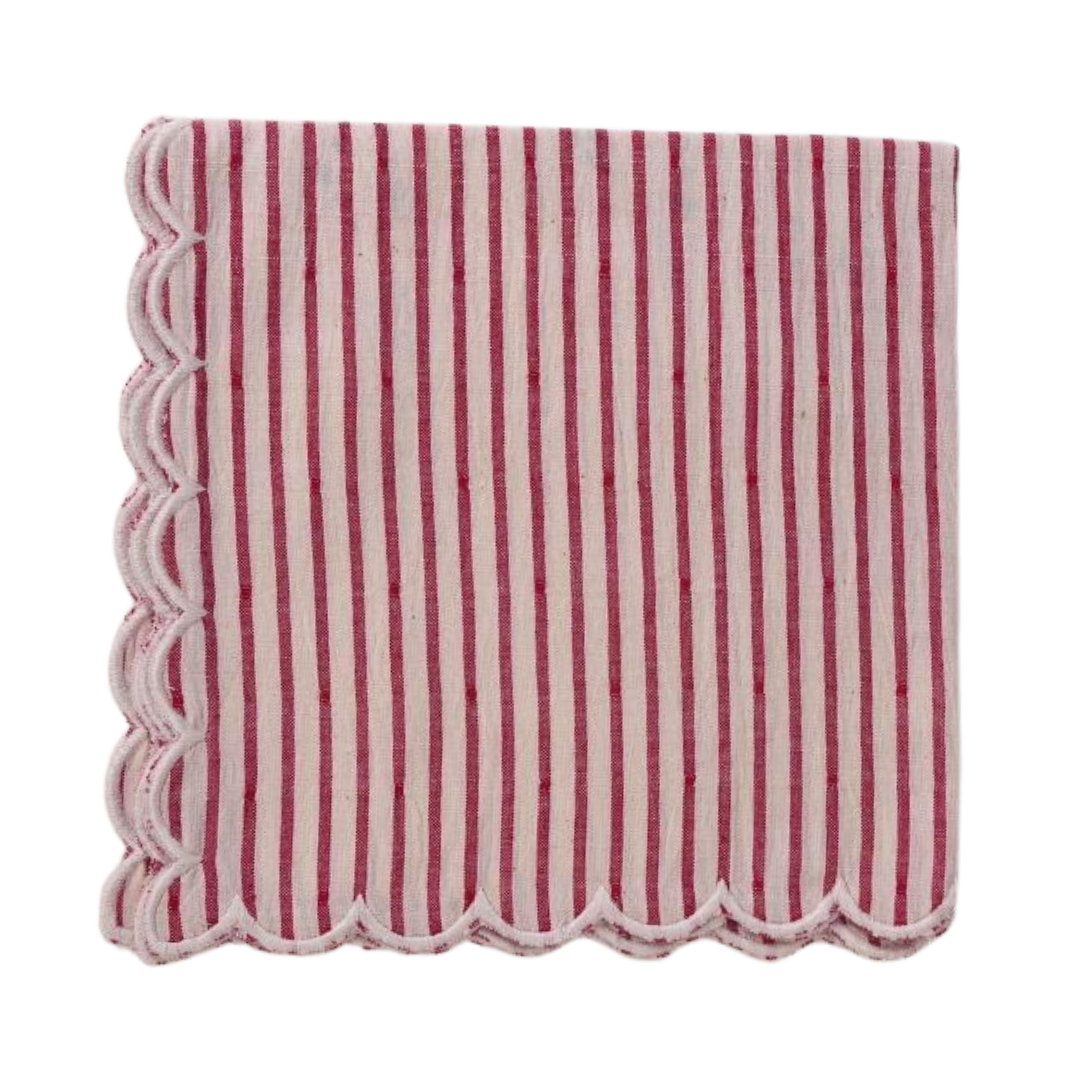 Scalloped Red & White Stripe Napkins | Set of 2