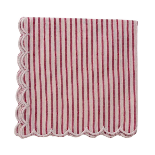Scalloped Red & White Stripe Napkins | Set of 2