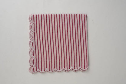 Scalloped Red & White Stripe Napkins | Set of 2