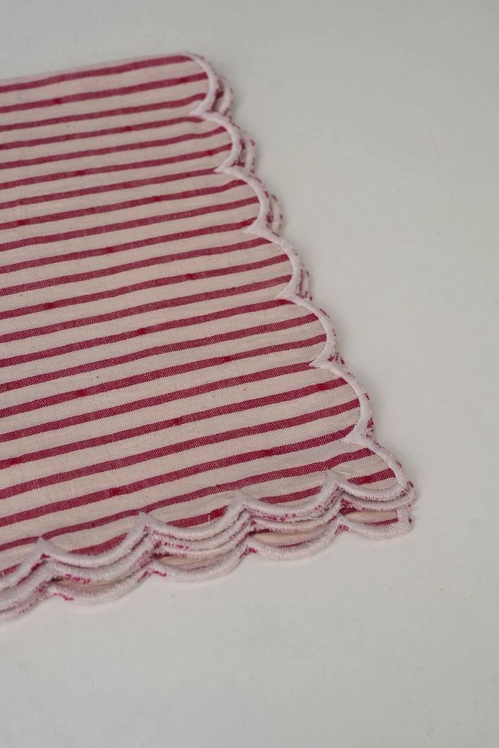 Scalloped Red & White Stripe Napkins | Set of 2