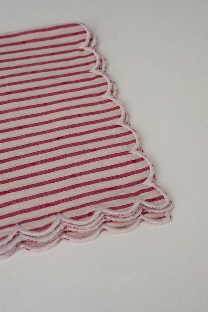 Scalloped Red & White Stripe Napkins | Set of 2