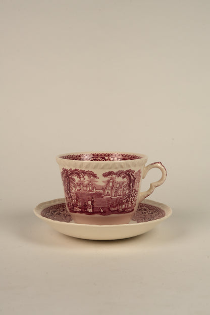 Set of 5 | Antique Mason's Vista Large Tea Cups & Saucers