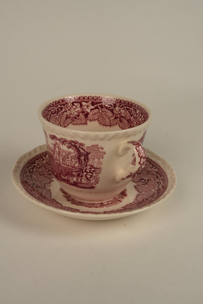 Set of 5 | Antique Mason's Vista Large Tea Cups & Saucers