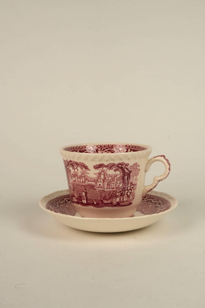 Set of 5 | Antique Mason's Vista Large Tea Cups & Saucers