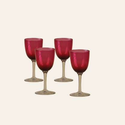 Set of 7 | Victorian Cranberry Glass Wine Glasses