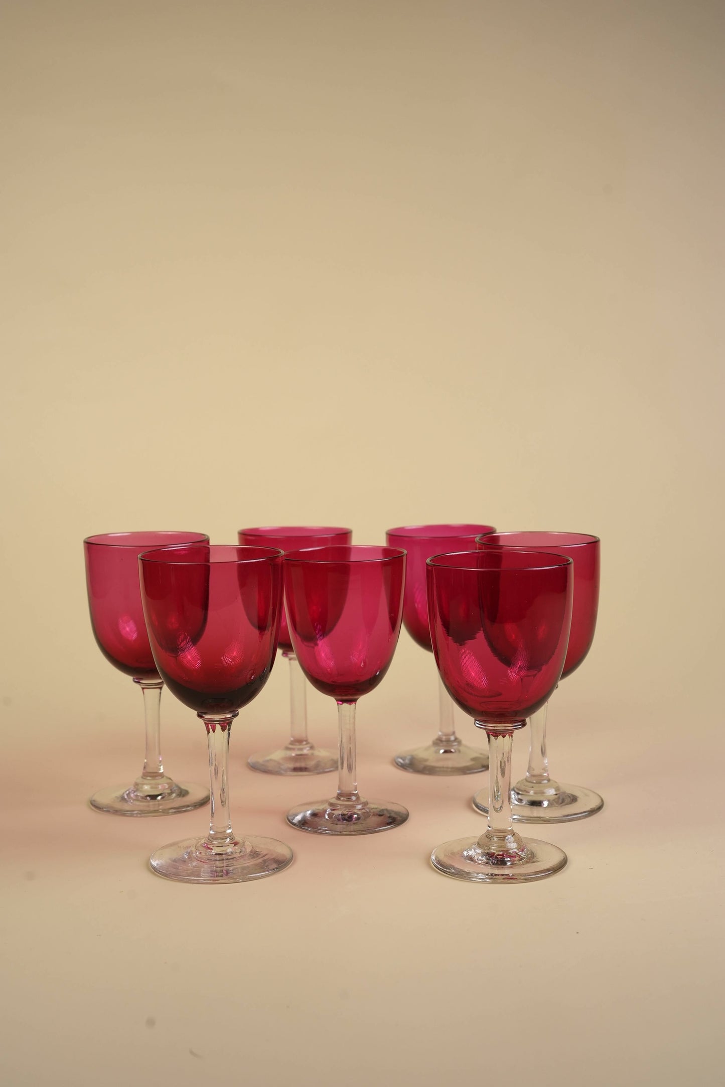 Set of 7 | Victorian Cranberry Glass Wine Glasses