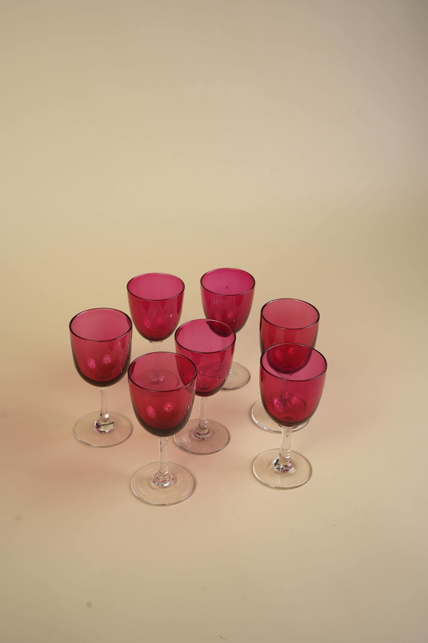 Set of 7 | Victorian Cranberry Glass Wine Glasses