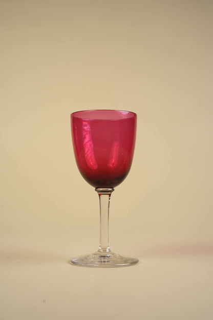 Set of 7 | Victorian Cranberry Glass Wine Glasses
