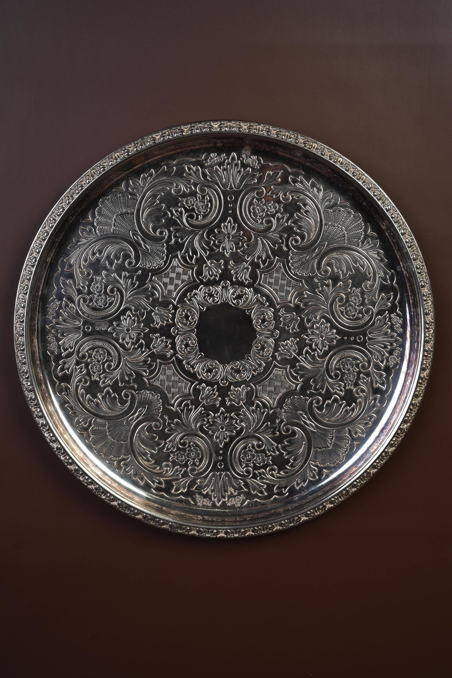 Silver-Plated Engraved Serving Tray