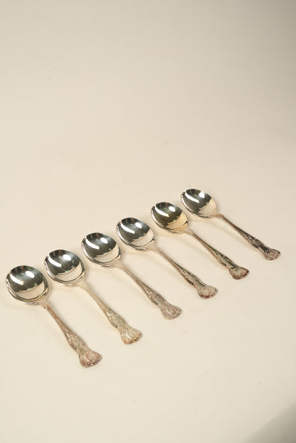 Set of 6 | Vintage Silver-Plated Soup Spoons with Ornate Detailing