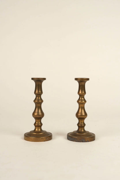 Small Vintage Brass Candle Holders | Set of 2