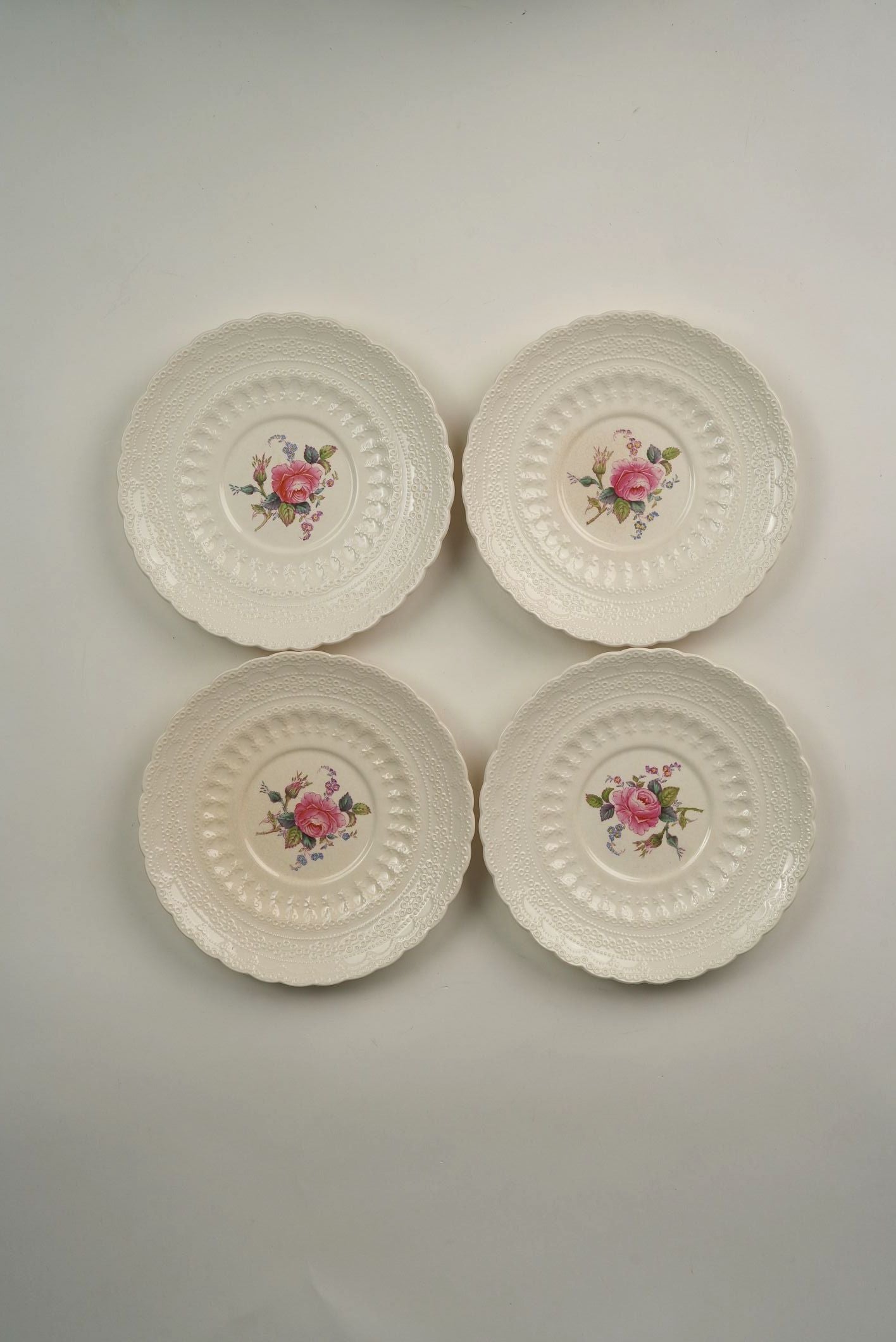 Spode Copeland English Pink Rose Embossed Plates | Set of 8