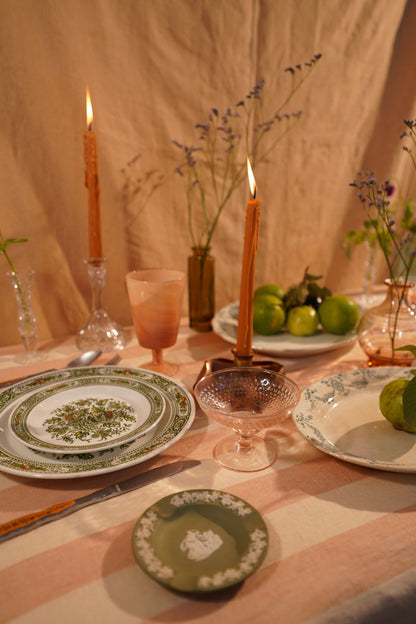 Beige & White Stripe Linen Table Cover