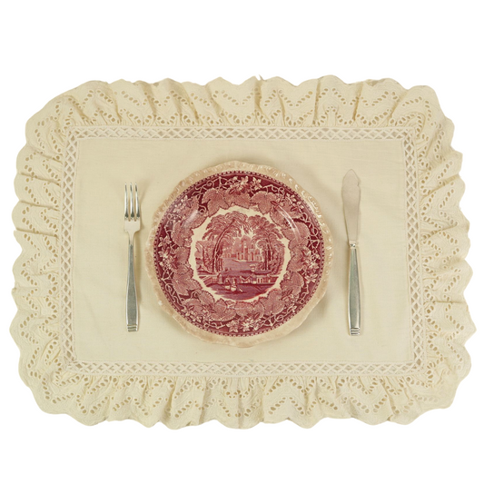 Delicate Schiffli Trim Placemats | Set of 2